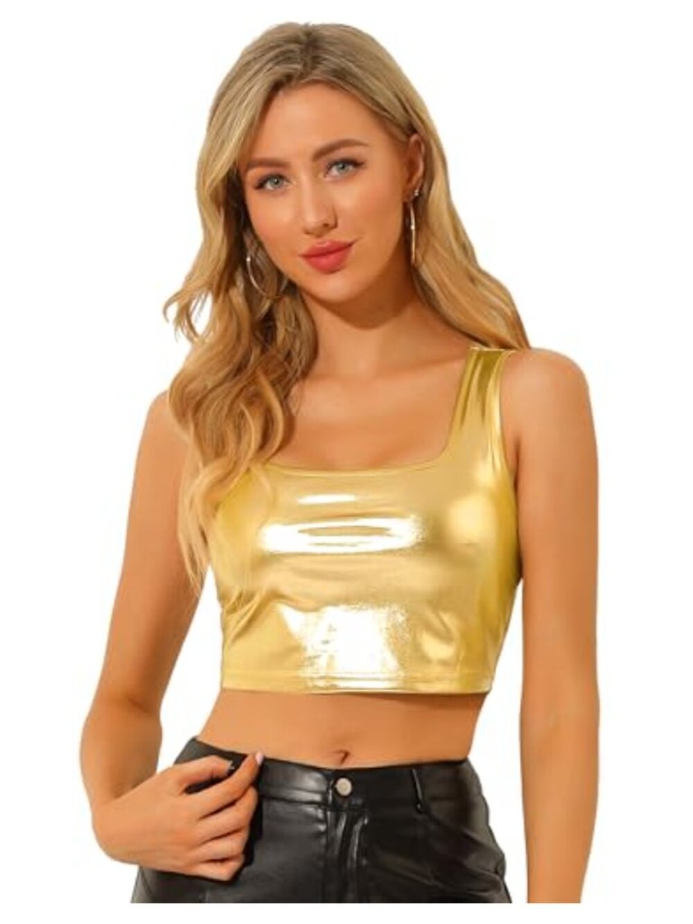 Sleeveless Metallic Crop Top Halloween Party Holographic Shiny